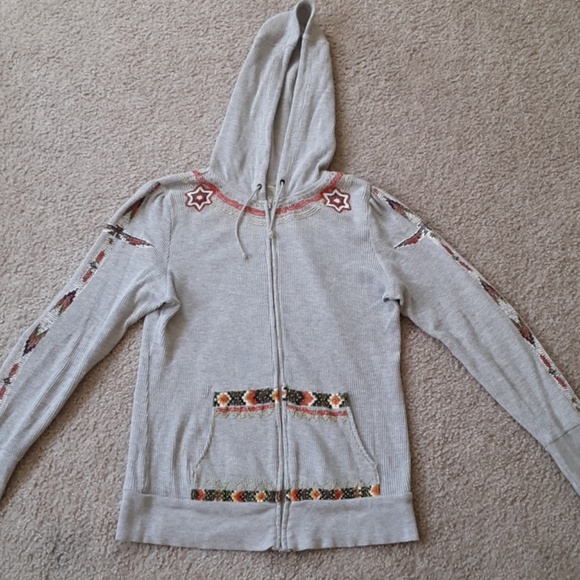 Free People Jackets & Blazers - Free People Beaded Waffle Knit Gray Tribal Hoodie